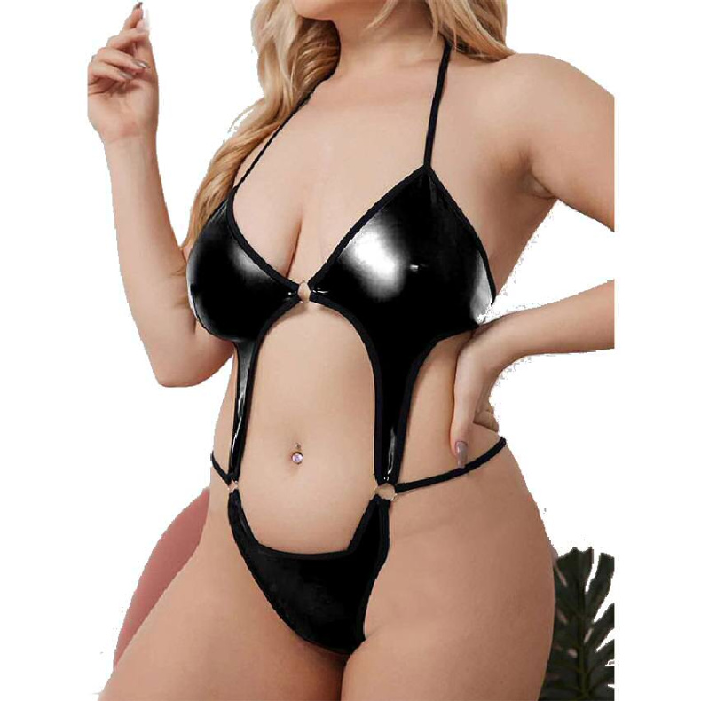 Erotisk Blank PU Bodysuit