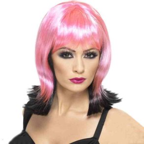 Paryk Pink med Sorte spidser