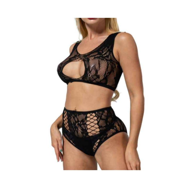 Black Hollow-out Lace Panty Set