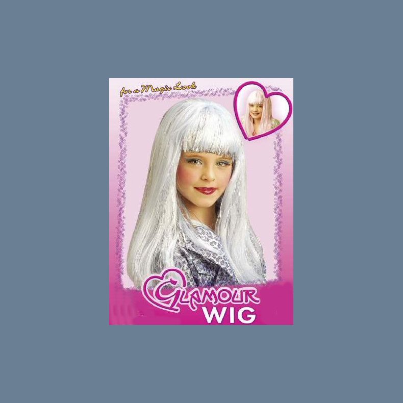 Paryk glamour lang m slvglitter t. brn vlg farv