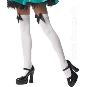 Selvsiddende Strmper hvid med sort sljfe